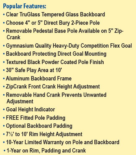 Smoked Four Seasons ZipCrank 5" Adjustable Basketball System