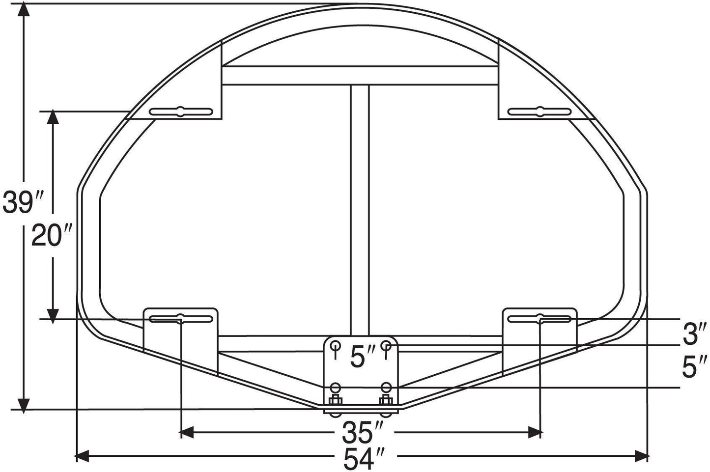 39" x 54" Extended Life Competition Fan-Shaped Glass Backboard - bisoninc