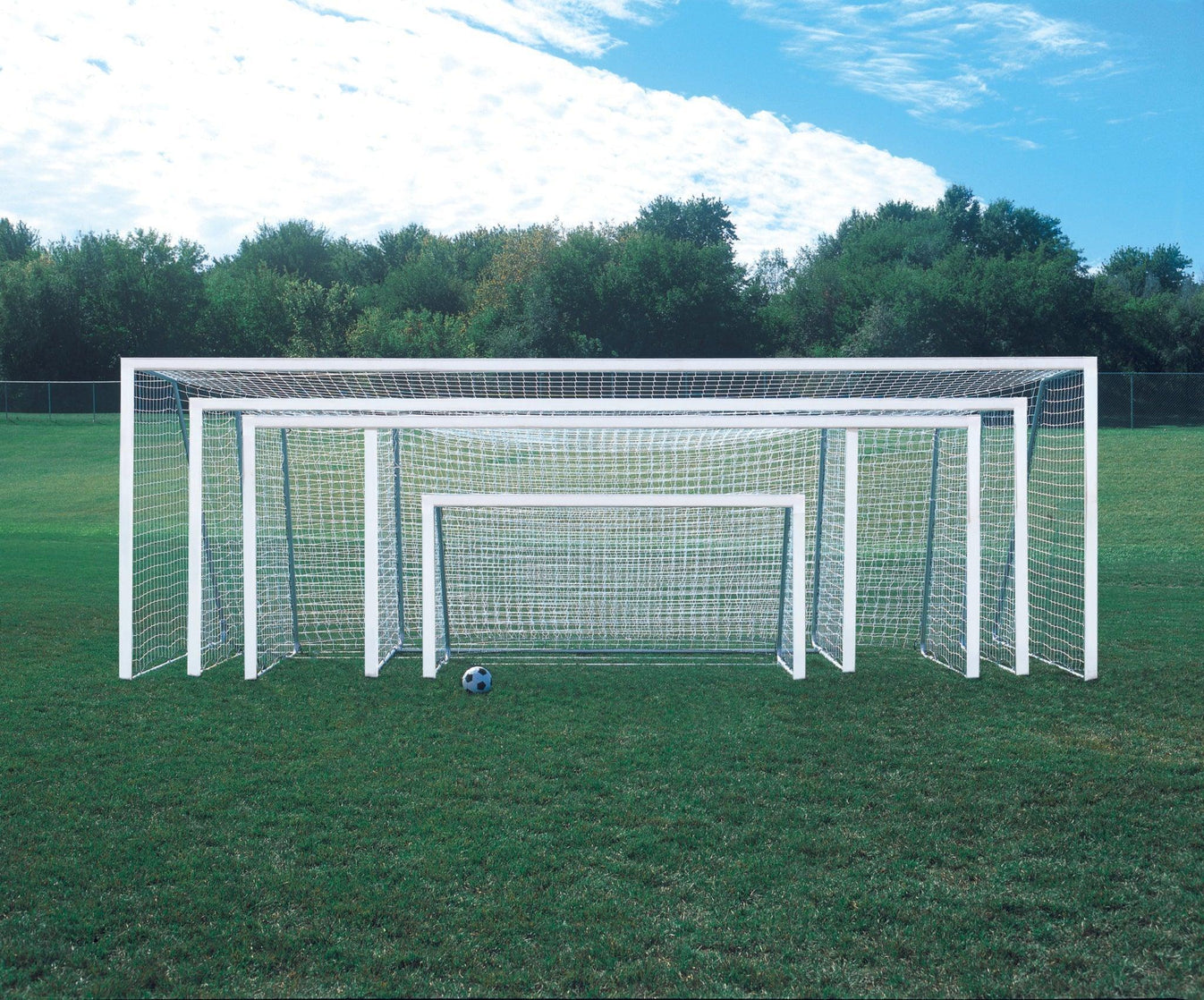 Shootout 4" square aluminum permanent/semi permanent soccer goals